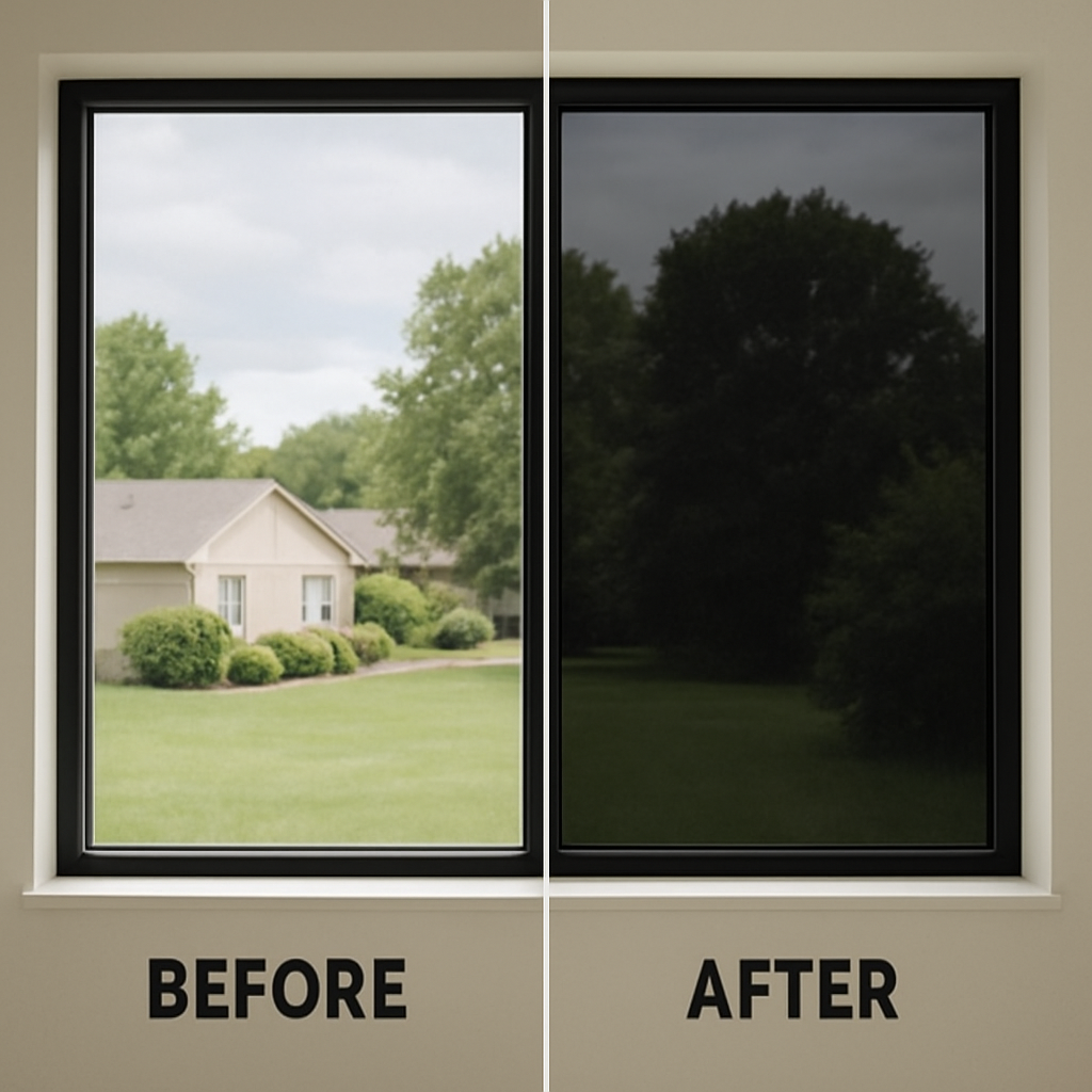 Before and after window film installation
