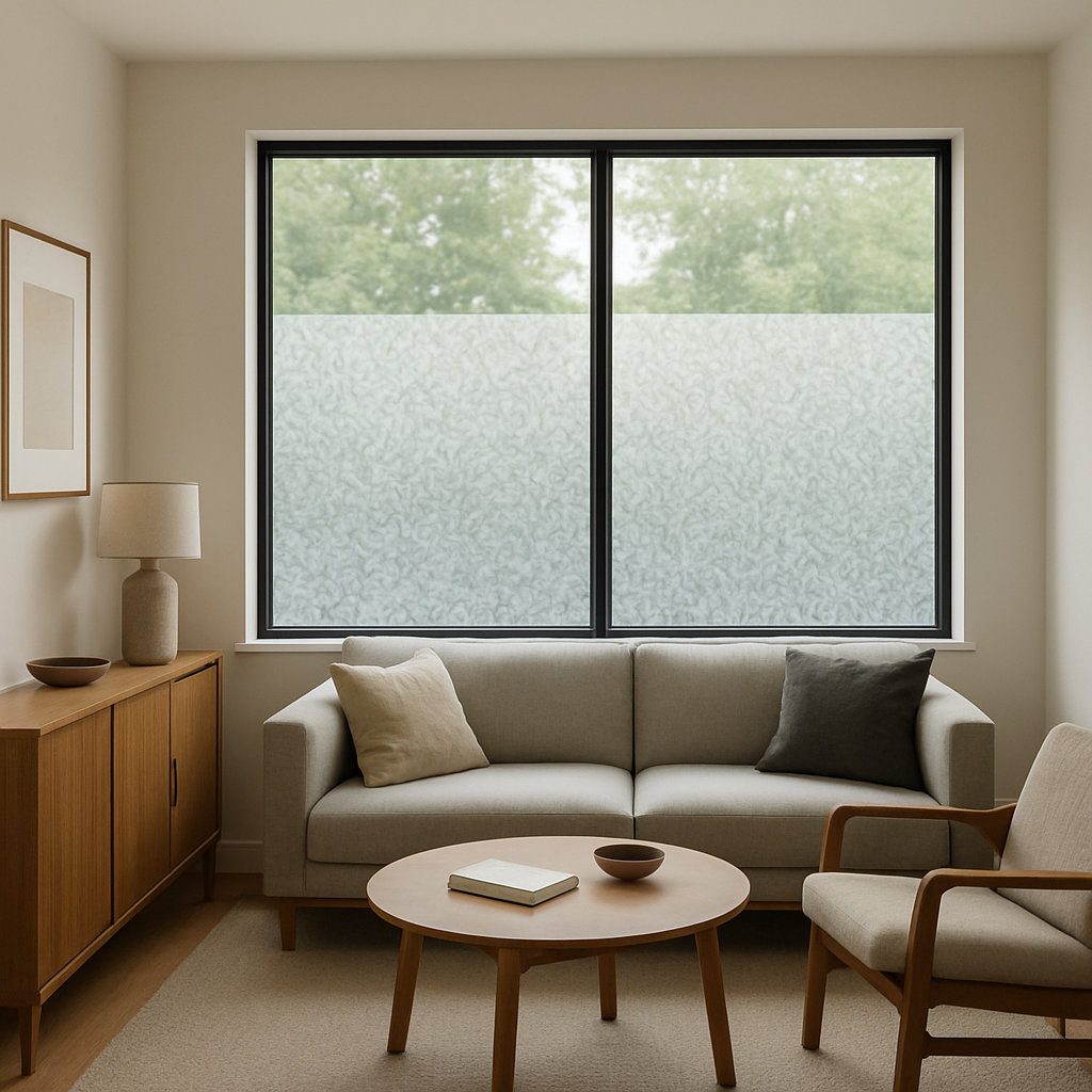 Modern living room with window film