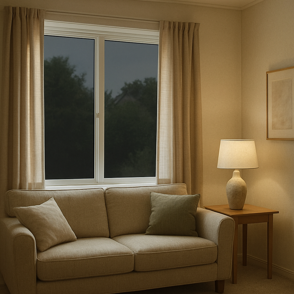 A room with window tint providing privacy and comfort