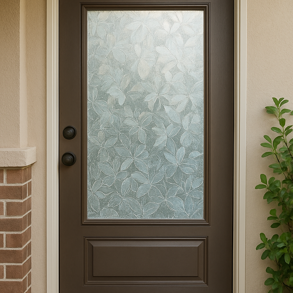 Decorative privacy film on front door
