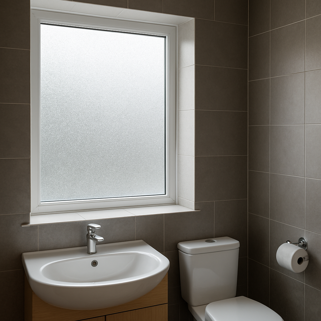 Privacy window film in a bathroom