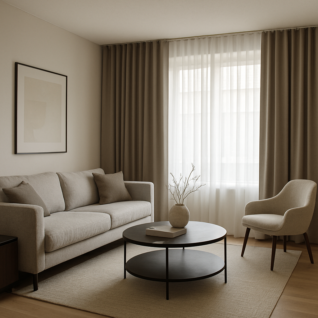 modern living room with curtains